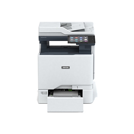 Ein weiÃŸer Xerox-Multifunktionsdrucker vor hellem Hintergrund. Oben mit Touchscreen-Bedienfeld und darunter das Xerox-Logo.