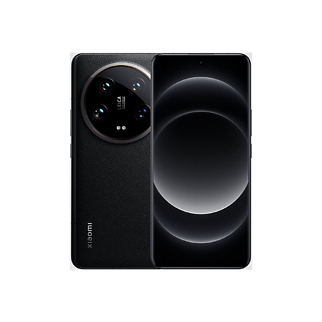 Schwarzes Smartphone mit Leica Kamera und Lederoptik, Display mit Schatteneffekt. Xiaomi Logo.