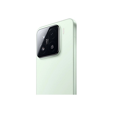 Hellgrünes Smartphone mit quadratischem Kameramodul. Das Modul enthält mehrere Linsen mit Leica-Schriftzug.