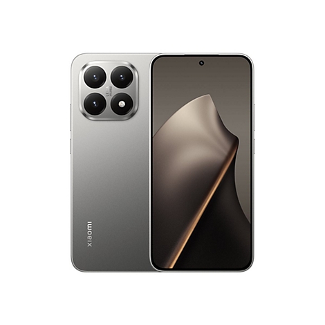 Graues Smartphone mit vier Linsen, das Leica-Logo und Xiaomi-Logo. Der Bildschirm zeigt ein abstraktes Muster.