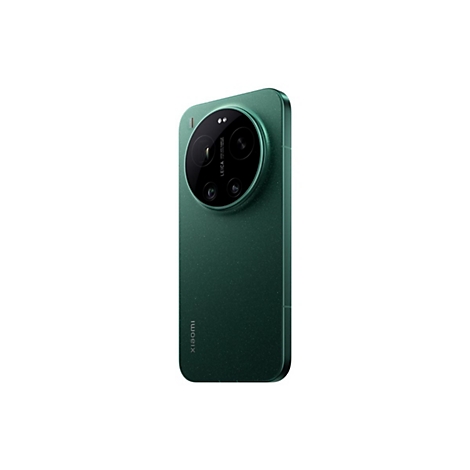 Dunkelgrünes Xiaomi Smartphone von hinten, mit großem rundem Leica-Kameramodul auf der linken Seite.