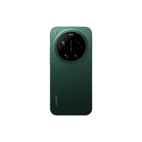 Dunkelgrünes Smartphone mit Leica-Kamera, Xiaomi-Logo unten. Rückseite strukturiert.