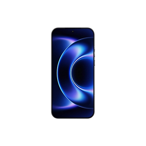 Smartphone-Ansicht. Auf dem Display sind blaue, geschwungene Linien vor schwarzem Hintergrund zu sehen.