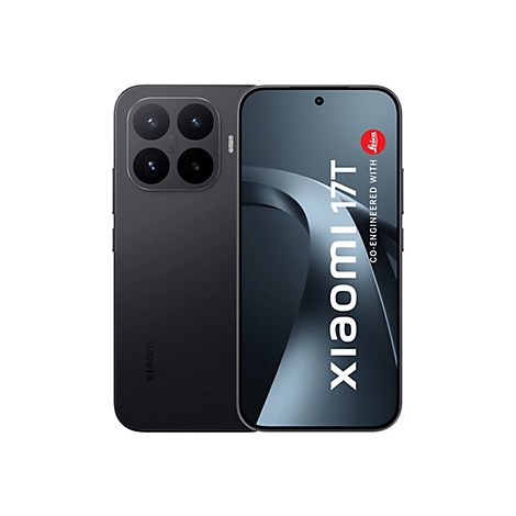 Xiaomi 17T Smartphone in Schwarz mit Leica-Kamera-Modul vor weißem Hintergrund.