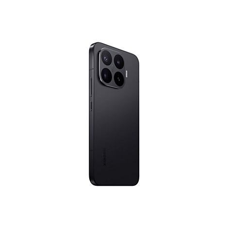 Rückseite eines schwarzen Xiaomi Smartphones mit markantem quadratischem Kameramodul auf weißem Hintergrund.