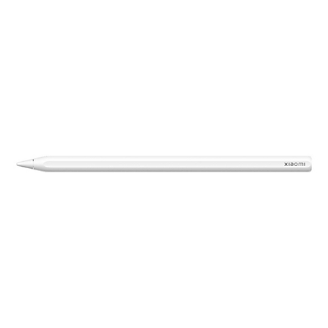 Weißer Xiaomi Eingabestift für Tablets, horizontal ausgerichtet vor neutralem Hintergrund.