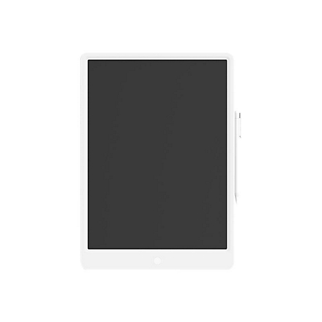 WeiÃŸes Tablet mit schwarzem Bildschirm und Stift auf weiÃŸem Hintergrund.