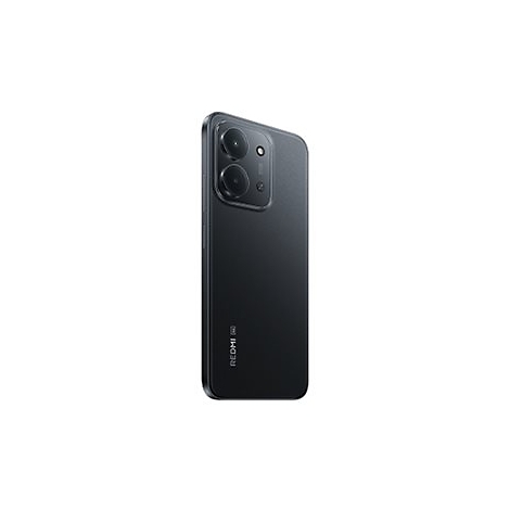Schwarzes Smartphone im Profil, zwei Linsen und das Logo REDMI sind sichtbar.