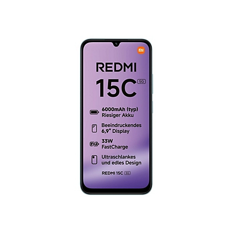 Smartphone Redmi 15C mit Produktdetails auf dem Display.