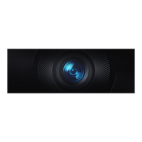 Nahaufnahme einer schwarzen Webcam mit einem blauen Linsenzentrum, umgeben von einem geriffelten Design.