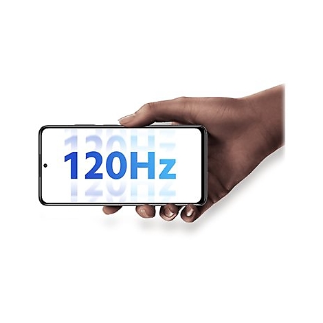 Ein Smartphone wird in der Hand gehalten. Auf dem Display steht blau 120Hz.