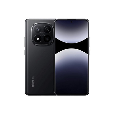 Schwarzes Smartphone mit Kamera-Modul, Display, und Schriftzug Redmi.