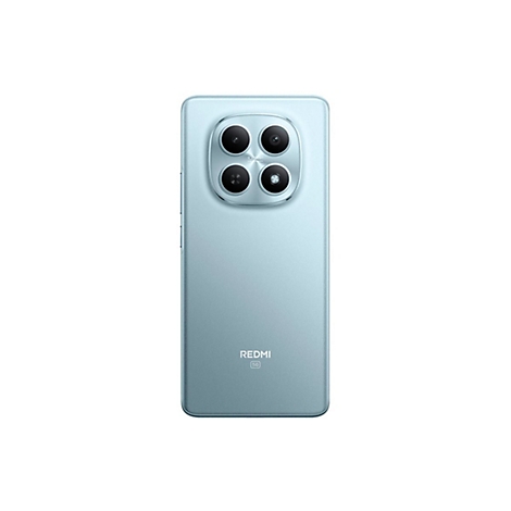 Rückseite eines hellblauen Redmi 5G Smartphones mit vier Kameralinsen in einem quadratischen Modul.