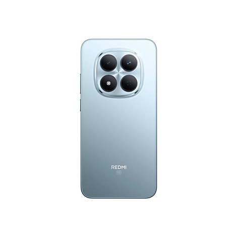 Rückseite eines hellblauen Redmi 5G Smartphones mit vier Kameralinsen in einem quadratischen Modul.