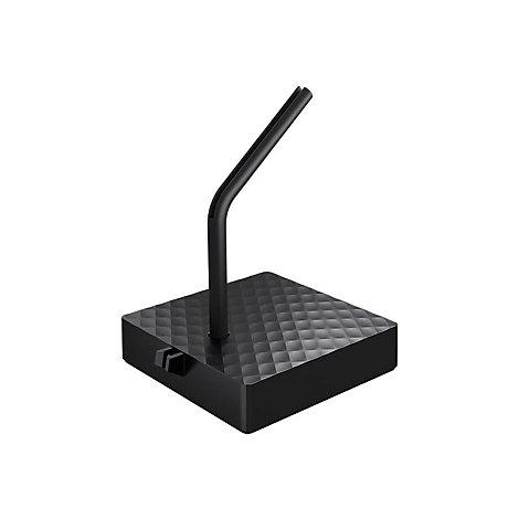 Schwarzer Gaming-Maus-Bungee mit quadratischer Basis und gebogenem Halter. Das Basismuster ist ein Diamant-Muster.