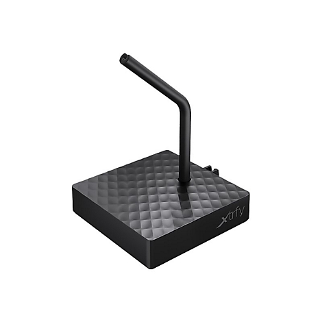 Schwarze Maus Bungee mit quadratischer Basis und gebogenem Arm. Logo 'Xtrfy'.