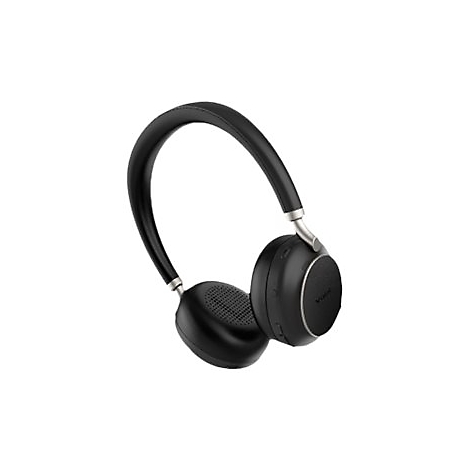 Schwarzer Over-Ear-Kopfhörer, Detailansicht. Ohrpolster, Bügel und Gehäuse.