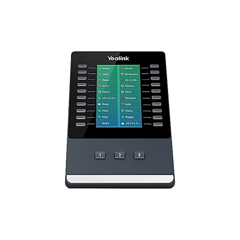 Yealink Erweiterungsmodul mit LCD-Farbdisplay und zahlreichen programmierbaren Tasten vor weißem Hintergrund.