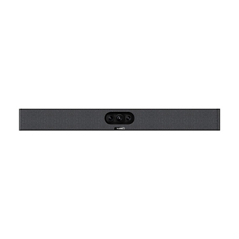 Dunkelgraue Soundbar mit drei Kameralinsen und Yealink-Logo auf weißem Hintergrund.