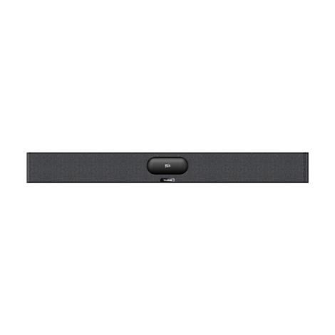 Ein graues Soundbar-Gerät mit einem schwarzen Bedienfeld in der Mitte. Das Yealink Logo ist sichtbar.