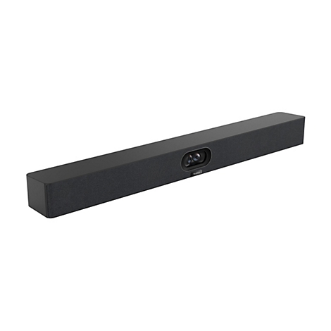 Lange, schwarze Videokonferenz-Soundbar mit eingebauter Kamera. Auf der Vorderseite das Yealink-Logo.