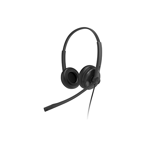 Schwarzes Headset mit BÃ¼gel und Mikrofon, das nach unten zeigt.