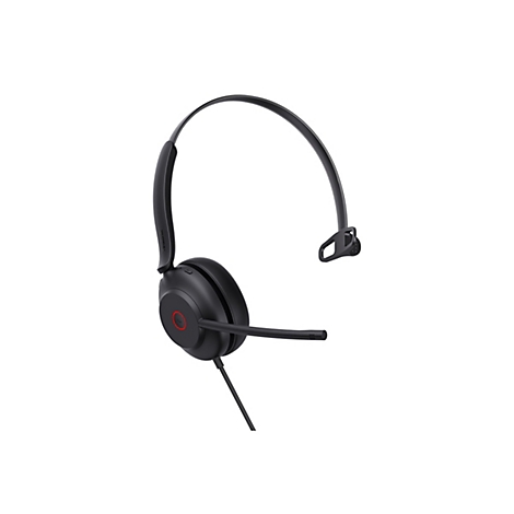 Schwarzes Headset mit Mikrofon, rotem Logo und Kabel. Auf weiÃŸem Hintergrund.