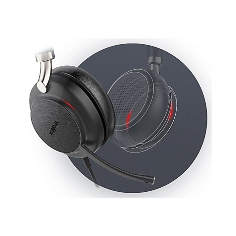 Schwarzes Headset mit silbernen Akzenten. Der BÃ¼gel ist silberfarben. Ein Mikrofon ragt heraus. Auf der Ohrmuschel ist Yealink zu lesen. Angedeutete Wellenlinien.
