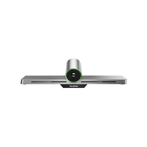 Webcam mit silbernem Gehäuse, grün umrandeter Linse und Yealink-Logo.