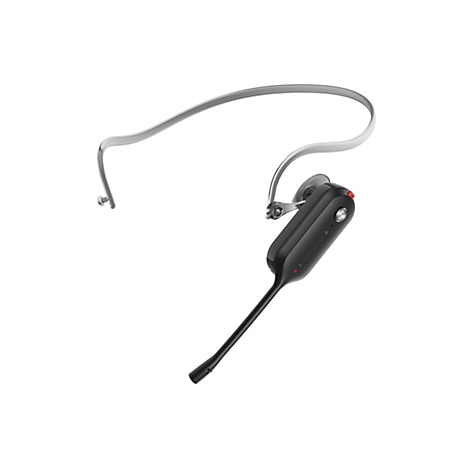 Schwarzes Headset mit silbernem Bügel und Mikrofon. Auf weißem Hintergrund, ohne erkennbare Nutzung.