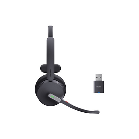 Dunkelgraues Headset mit Mikrofon und USB-Adapter auf weiÃŸem Hintergrund.