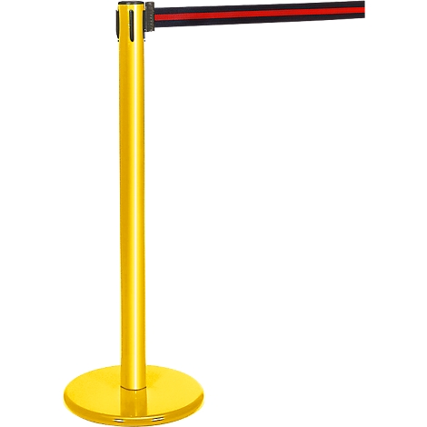 Gold stanchion with red and black band, isolated on a white background.
