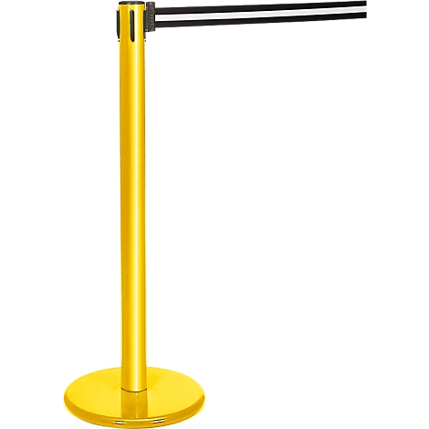 Yellow stanchion with a black and white striped band extending from it.