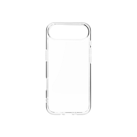 Coque de téléphone en plastique transparent. L'étui entoure le téléphone, avec des ouvertures pour les boutons et la caméra.