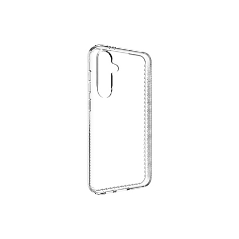 Coque de téléphone en plastique transparent. La housse de protection est transparente et montre toutes les commandes et les bords du smartphone.