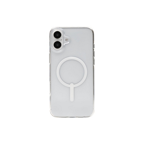 Coque de téléphone transparente pour smartphone avec MagSafe, sur fond blanc.