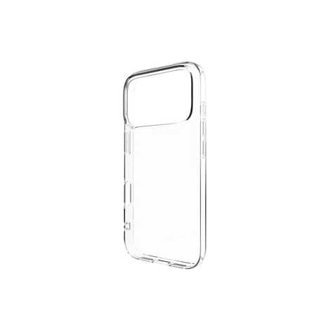 Coque de téléphone transparente sur fond blanc.