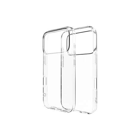 Deux coques de téléphone transparentes sur fond blanc. Les coques sont en plastique transparent et sont façonnées en détail.