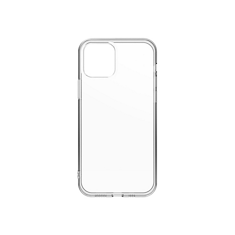 Durchsichtige Handyhülle aus Kunststoff, auf weißem Hintergrund.