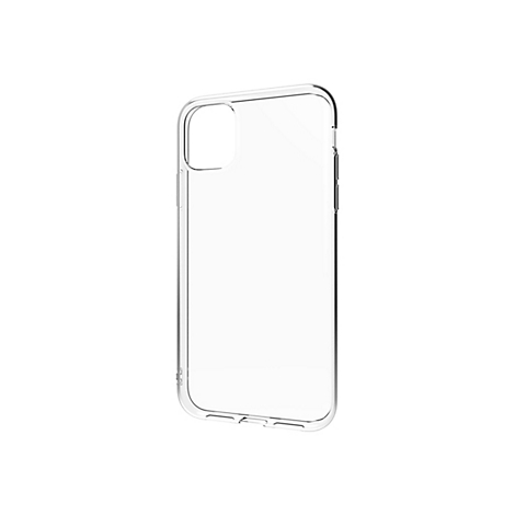 Durchsichtige Handyhülle aus Kunststoff. Die Hülle zeigt Aussparungen für Kamera und Knöpfe.