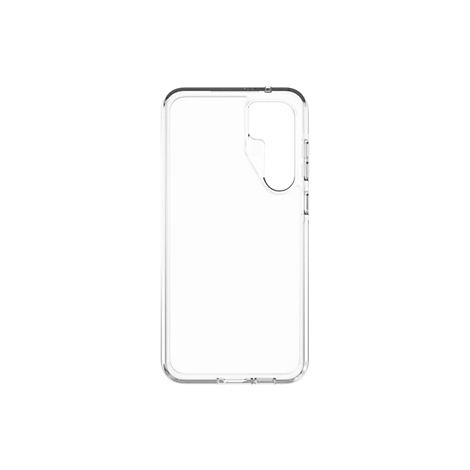 Transparente Handyhülle, Ansicht von vorne, auf weißem Hintergrund. Die Hülle umrandet das Smartphone. Der Kameraausschnitt ist sichtbar.