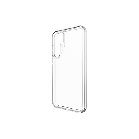 Durchsichtige Handyhülle. Die Hülle ist aus klarem Kunststoff und hat abgerundete Ecken.