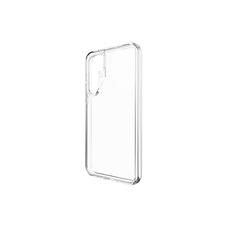 Durchsichtige Handyhülle. Sie hat abgerundete Ecken und eine Öffnung für die Kamera.