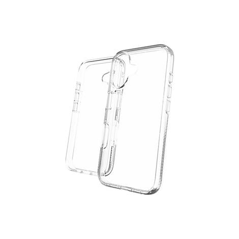 Zwei transparente Handyhüllen, leicht abgewinkelt vor weißem Hintergrund. Klarer Kunststoff, Details erkennbar.