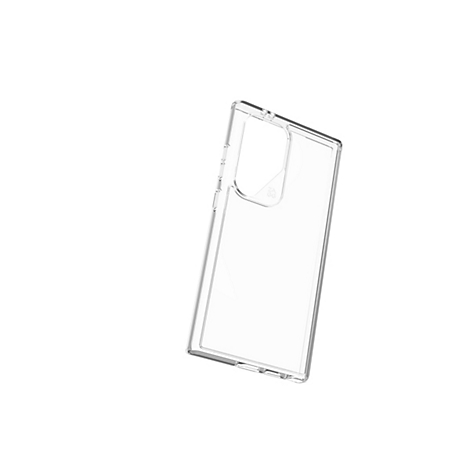 Durchsichtige Handyhülle. Die Hülle ist leicht schräg abgebildet und zeigt die Form des Smartphones.