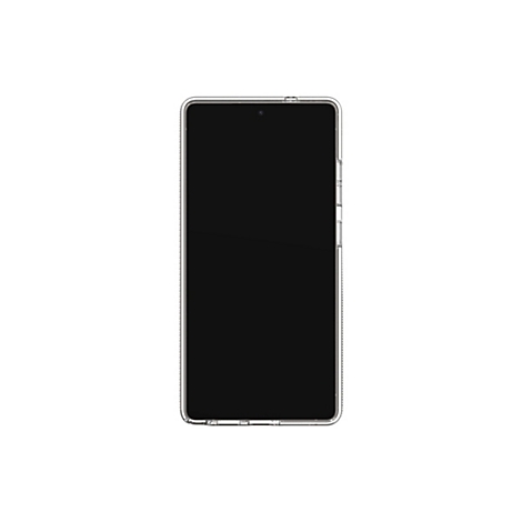 Ein Smartphone in einer transparenten Schutzhülle, vor weißem Hintergrund. Der Bildschirm ist schwarz.