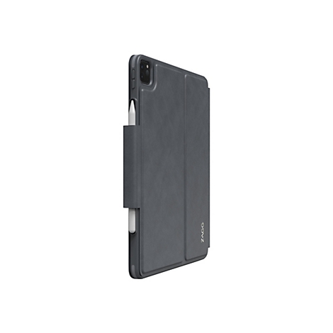 Dunkelgraues Tablet-Case mit Stifthalter und dem Markenlogo ZAGG.