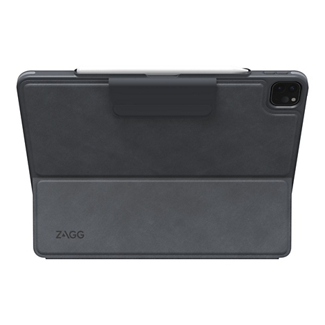 Dunkelgraue iPad-Hülle mit integriertem Stifthalter und dem Markennamen ZAGG.