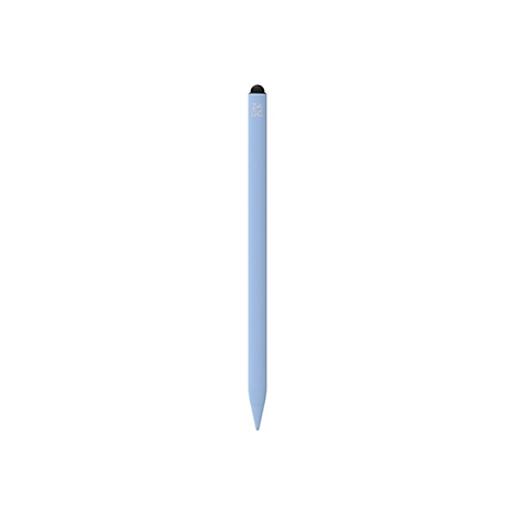 Hellblauer Stylus-Stift, schwarz abgerundete Spitze, weiÃŸer Hintergrund.