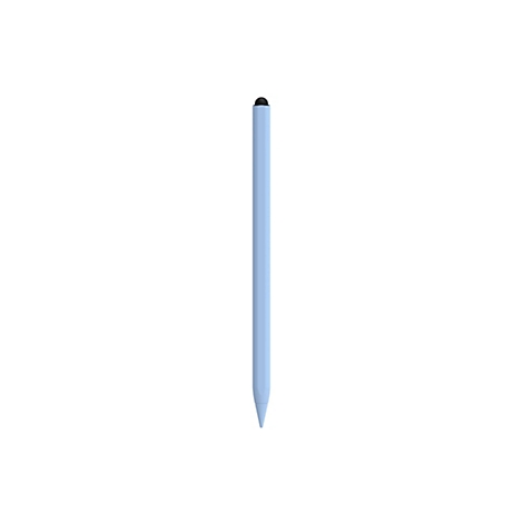 Hellblauer Stift mit schwarzer Spitze, isoliert auf weiÃŸem Hintergrund.